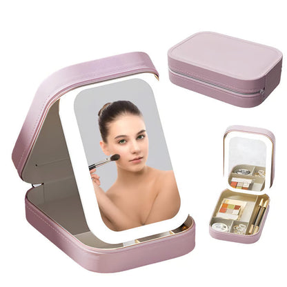 Travel Makeup Case with LED Lighted Mirror
