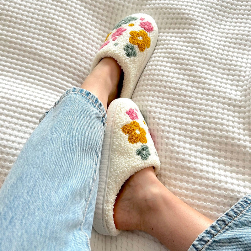Cozy Floral Slippers with Grip Soles