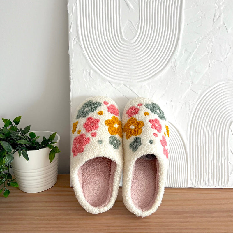 Cozy Floral Slippers with Grip Soles