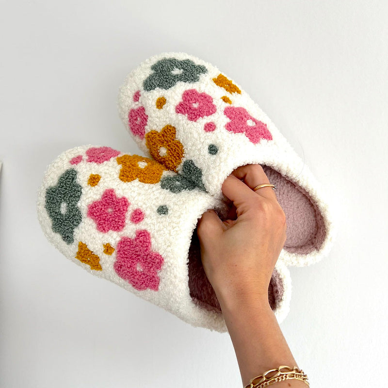 Cozy Floral Slippers with Grip Soles