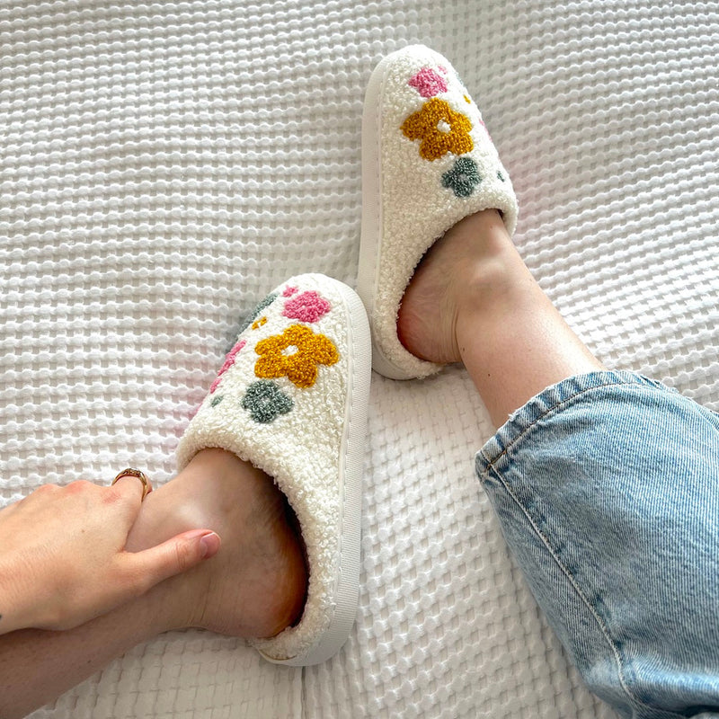 Cozy Floral Slippers with Grip Soles