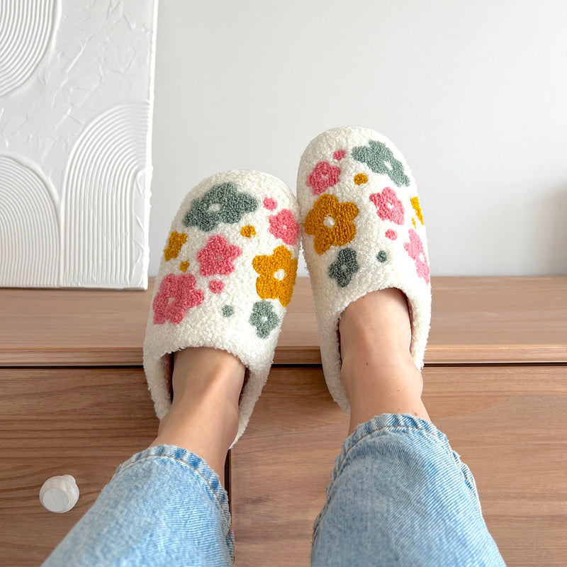 Cozy Floral Slippers with Grip Soles