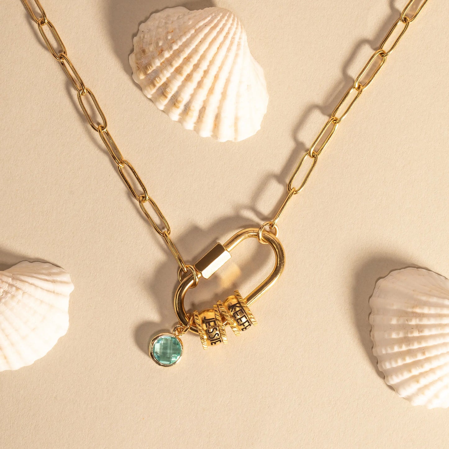 Customizable Carabiner Birthstone Name Necklace