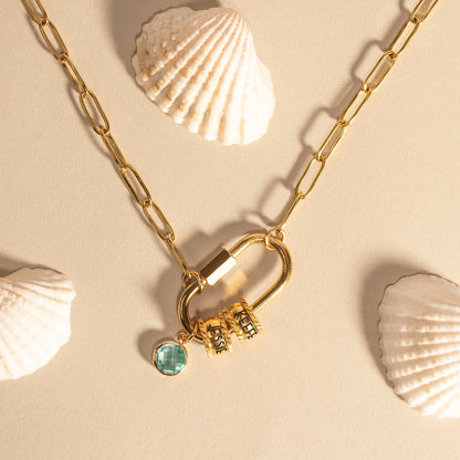 Customizable Carabiner Birthstone Name Necklace