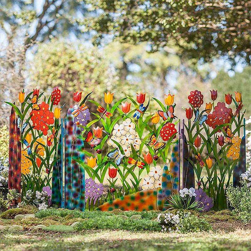 Vibrant Floral Metal Garden Fence Decoration