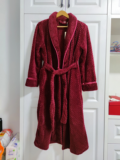 Plush Bathrobe with Hood and Waist Tie - Fesara