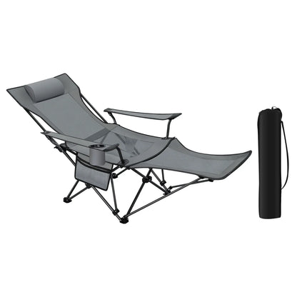 Compact Folding Recliner Chair with Footrest - Grey