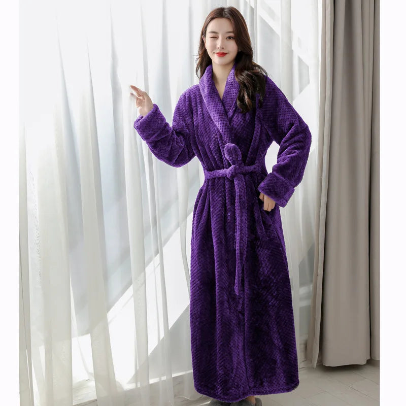Plush Bathrobe with Hood and Waist Tie