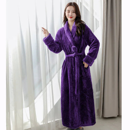 Plush Bathrobe with Hood and Waist Tie