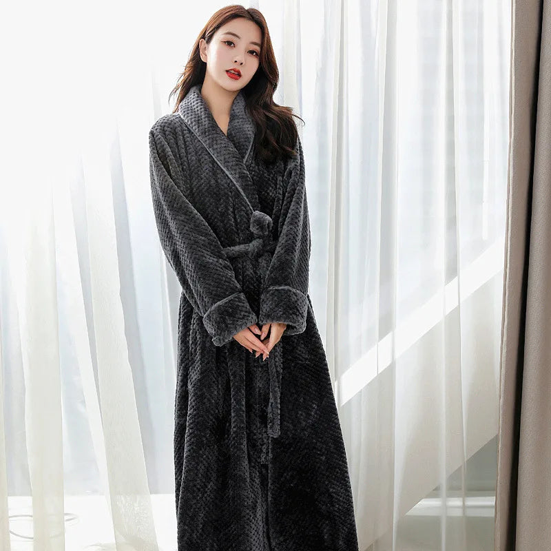 Plush Bathrobe with Hood and Waist Tie