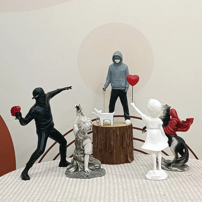 Banksy Figurines | Colorful Pop Art Decor | Home Office Sculptures