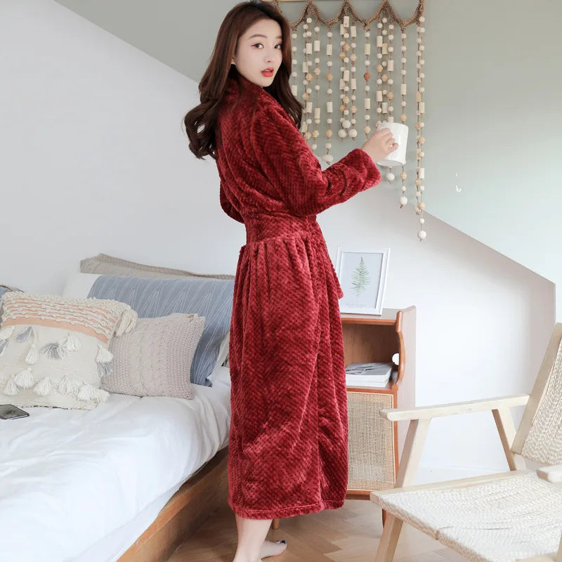 Plush Bathrobe with Hood and Waist Tie