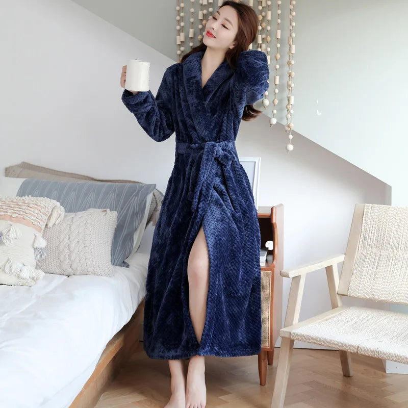 Plush Bathrobe with Hood and Waist Tie