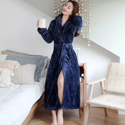 Plush Bathrobe with Hood and Waist Tie