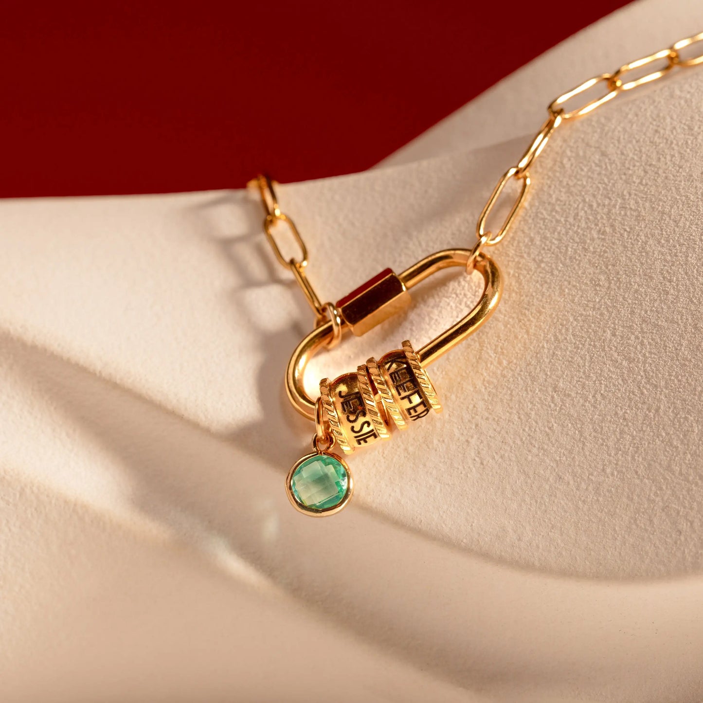 Customizable Carabiner Birthstone Name Necklace - Fesara