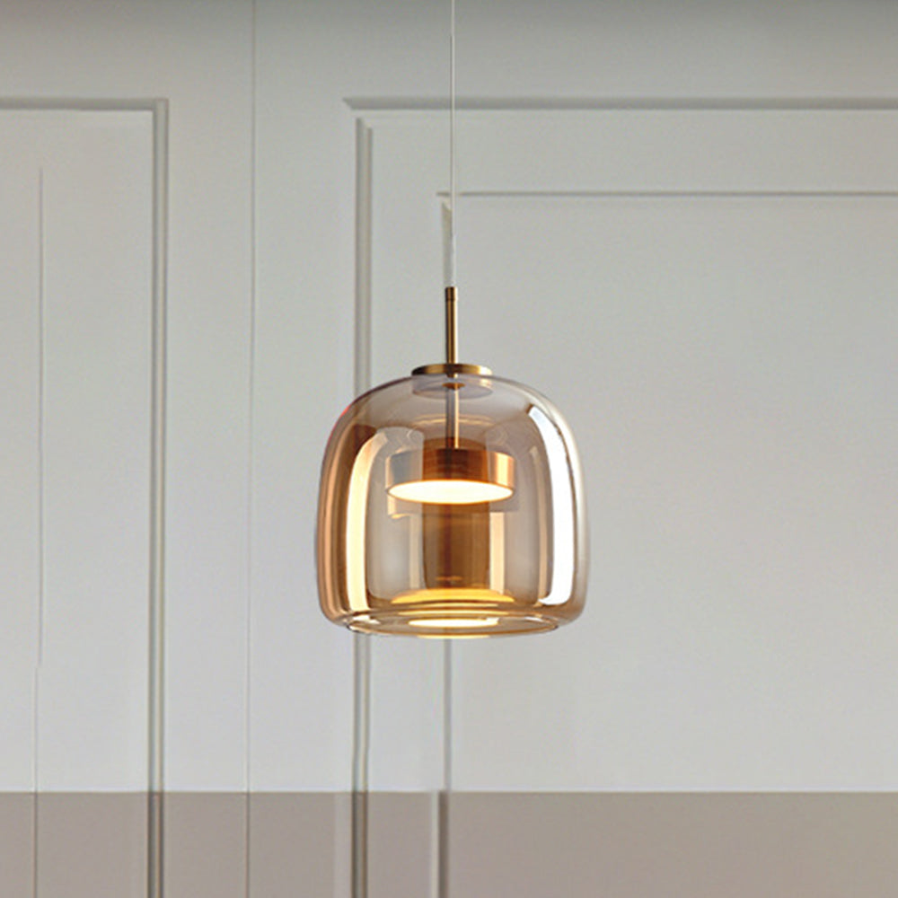 Vintage Pendant Light with Warm Amber Glass Shade