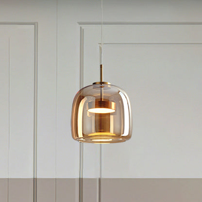 Vintage Pendant Light with Warm Amber Glass Shade