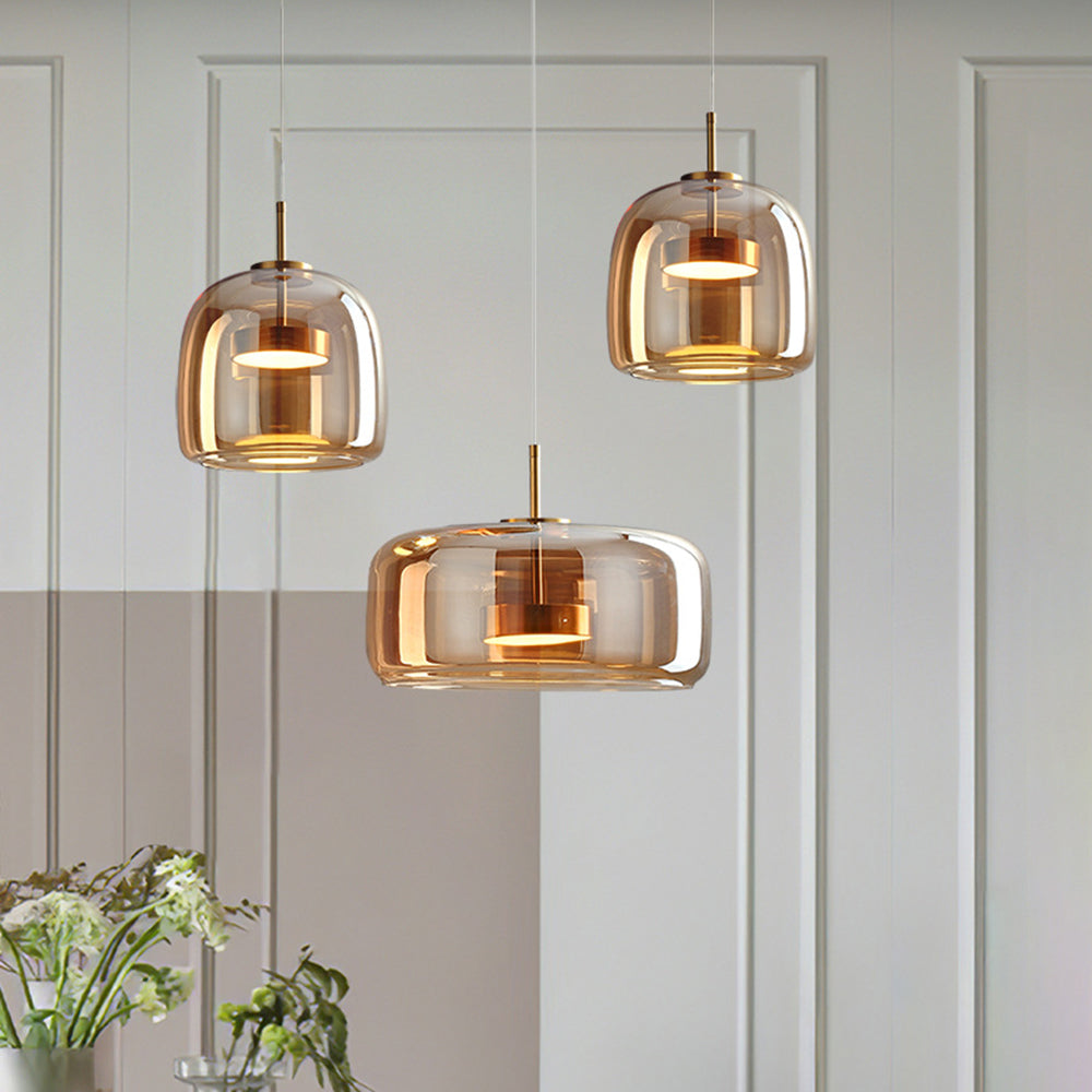 Vintage Pendant Light with Warm Amber Glass Shade - Fesara
