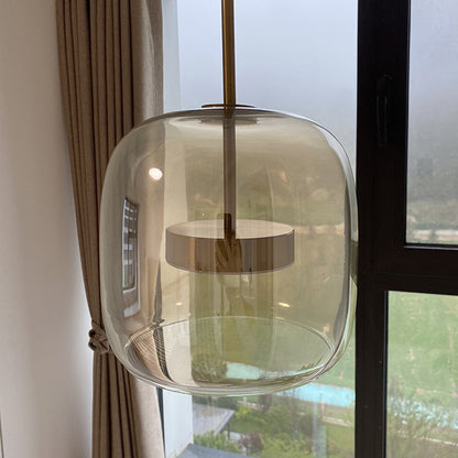 Vintage Pendant Light with Warm Amber Glass Shade
