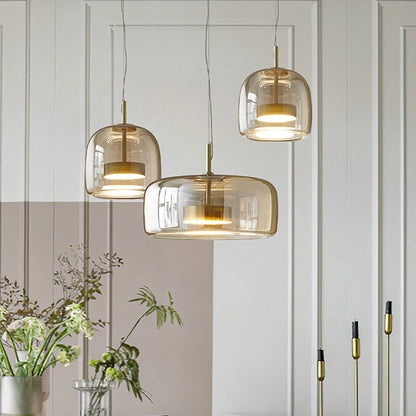 Vintage Pendant Light with Warm Amber Glass Shade