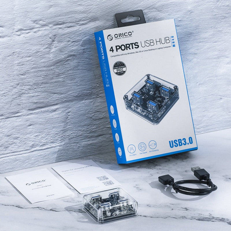Clear Compact 4-Port USB 3.0 Hub Dock