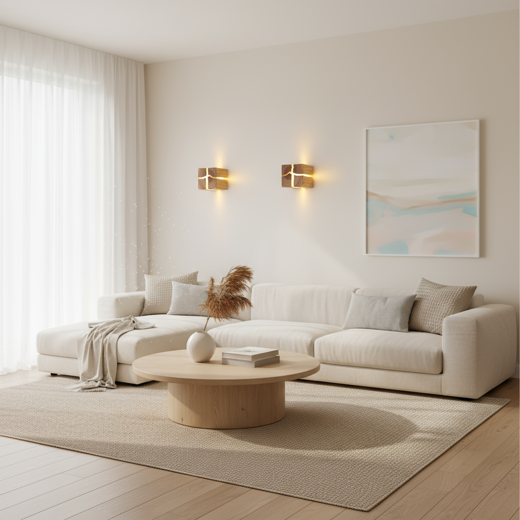 Natural Wooden Square Wall Lamp 1-Light