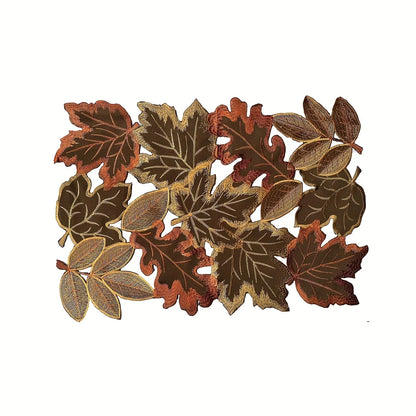 Rustic Fall Table Runner with Embroidered Leaf Pattern - Fesara