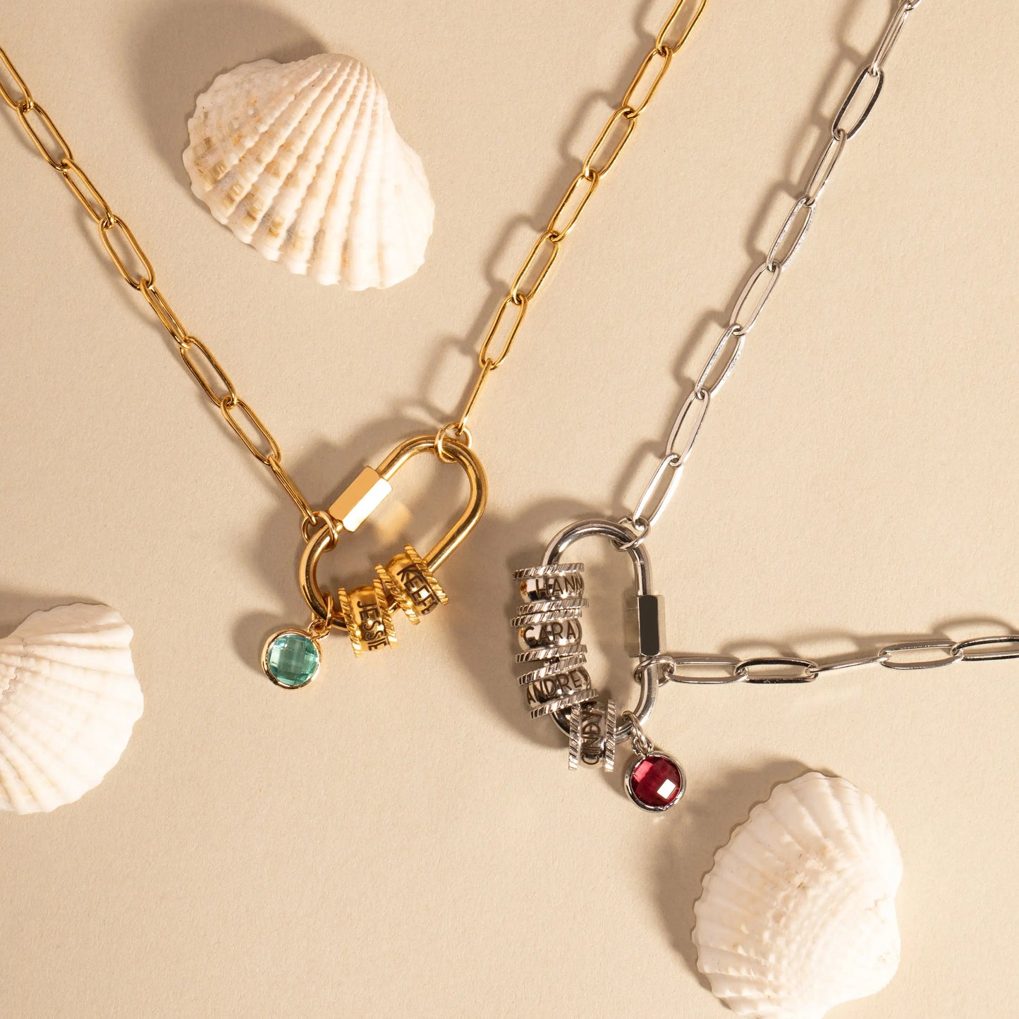 Customizable Carabiner Birthstone Name Necklace