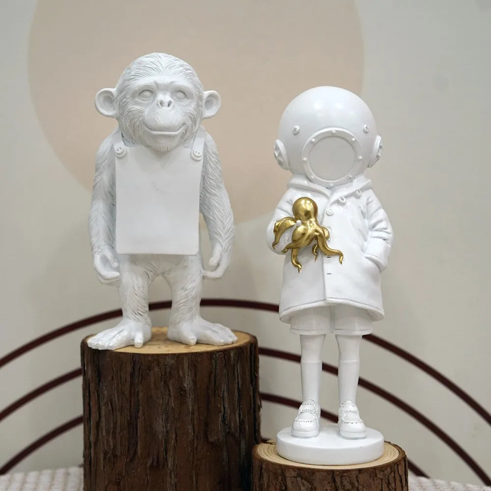 Banksy Figurines | Colorful Pop Art Decor | Home Office Sculptures