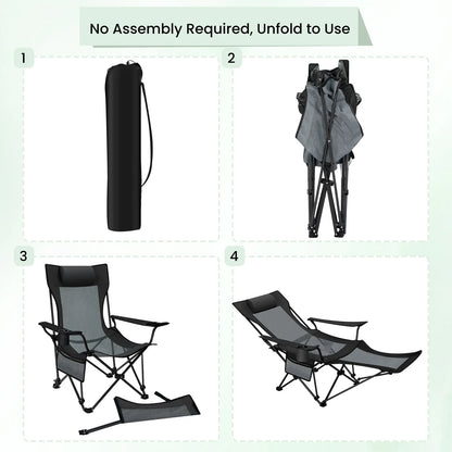 Compact Folding Recliner Chair with Footrest - Grey