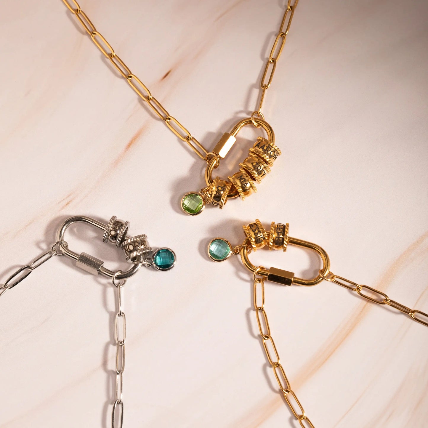 Customizable Carabiner Birthstone Name Necklace