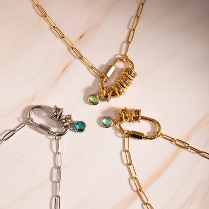 Customizable Carabiner Birthstone Name Necklace