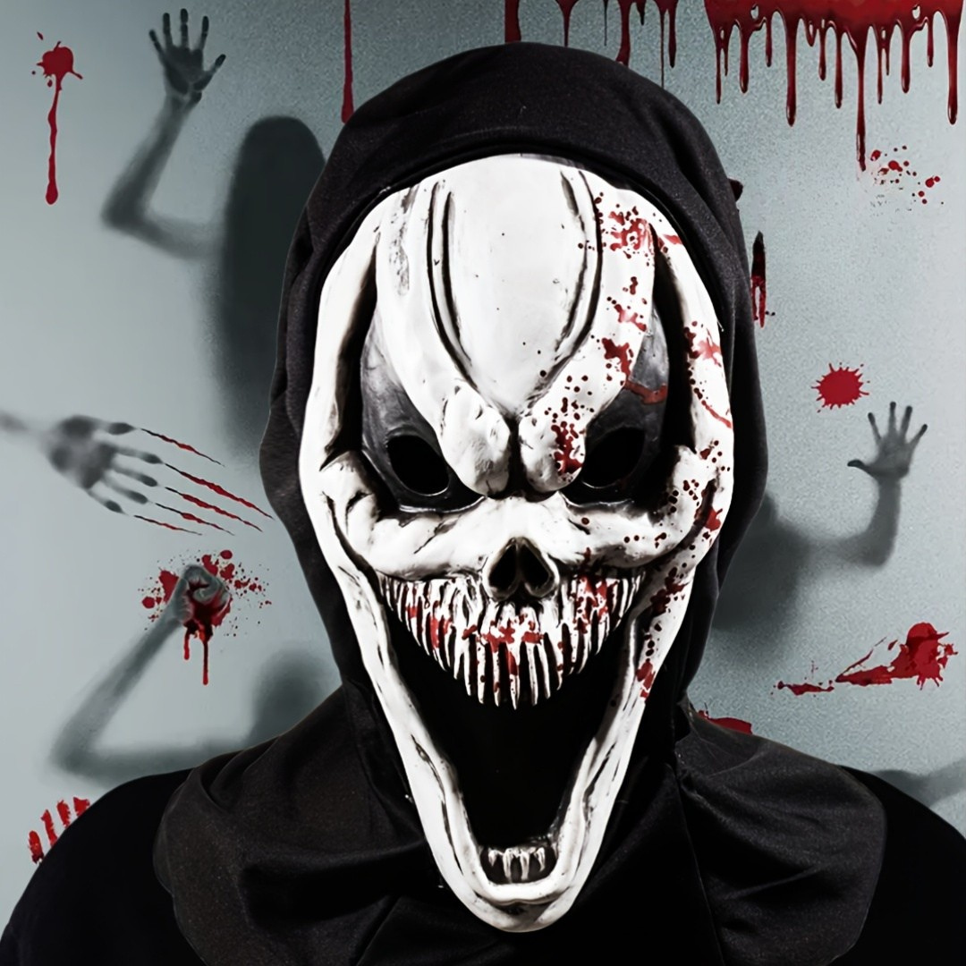 Scary Skull Full Face Halloween Mask with Hood - Fesara