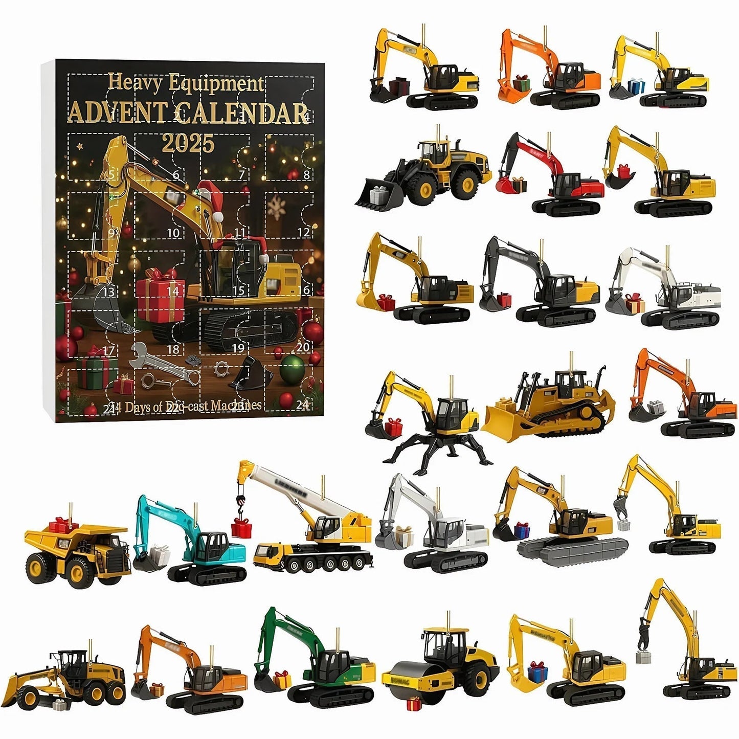 Fun Kids Countdown Calendar with Toy Trucks Ornaments - Fesara
