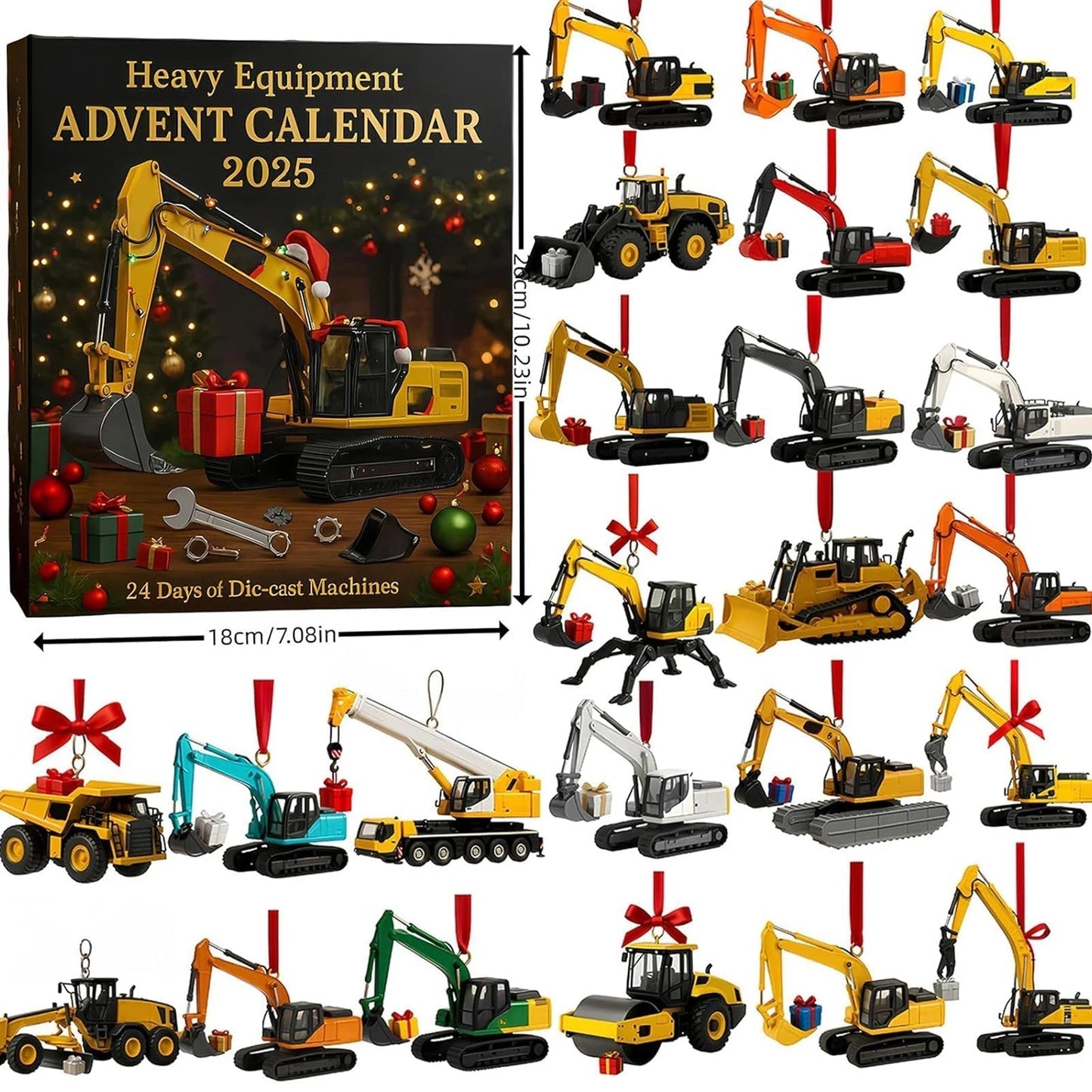 Fun Kids Countdown Calendar with Toy Trucks Ornaments