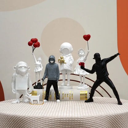 Banksy Figurines | Colorful Pop Art Decor | Home Office Sculptures