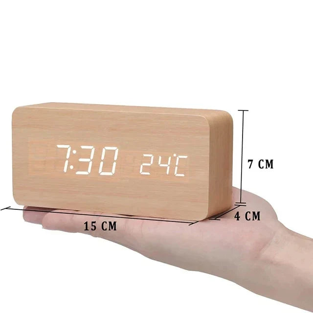 Smart Wooden Alarm Clock with Temperature Display