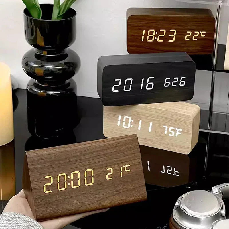 Smart Wooden Alarm Clock with Temperature Display - Fesara