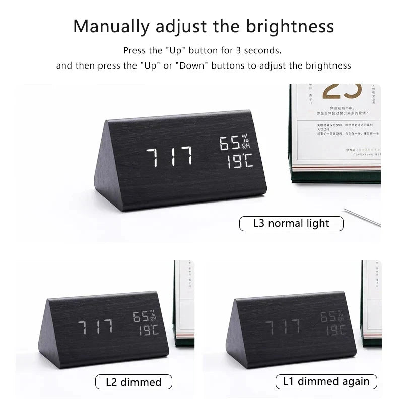 Smart Wooden Alarm Clock with Temperature Display