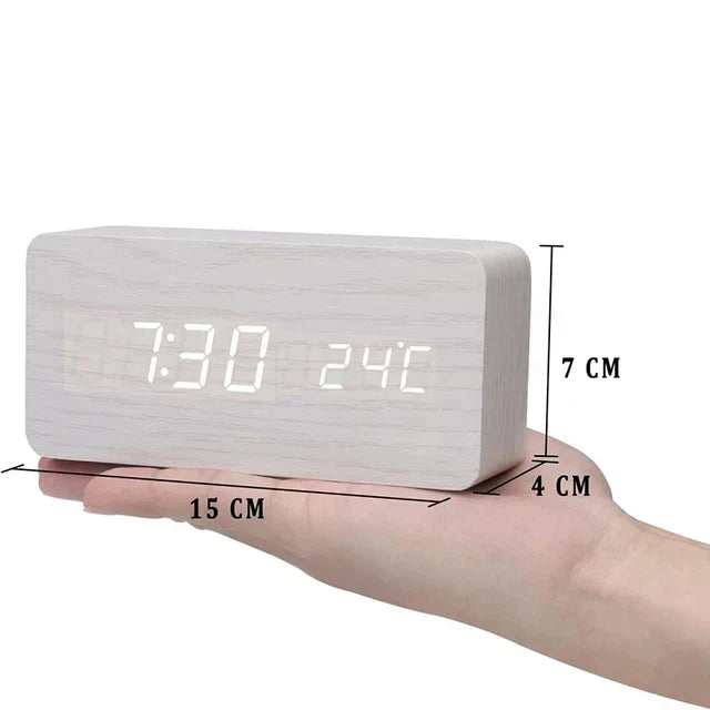 Smart Wooden Alarm Clock with Temperature Display