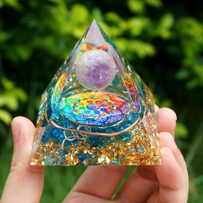 Purple Crystal Healing Ball with Blue Quartz Pyramid