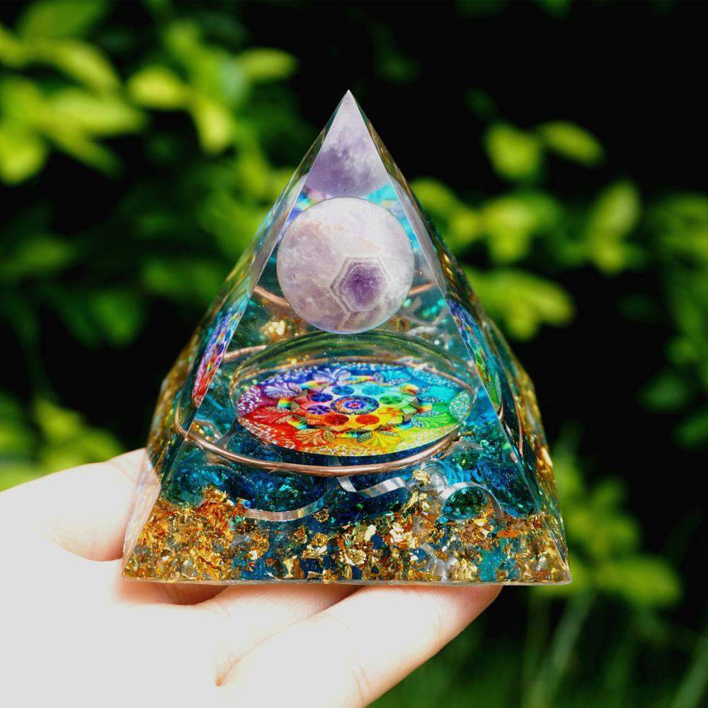 Purple Crystal Healing Ball with Blue Quartz Pyramid