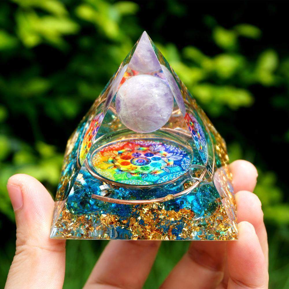 Purple Crystal Healing Ball with Blue Quartz Pyramid - Fesara