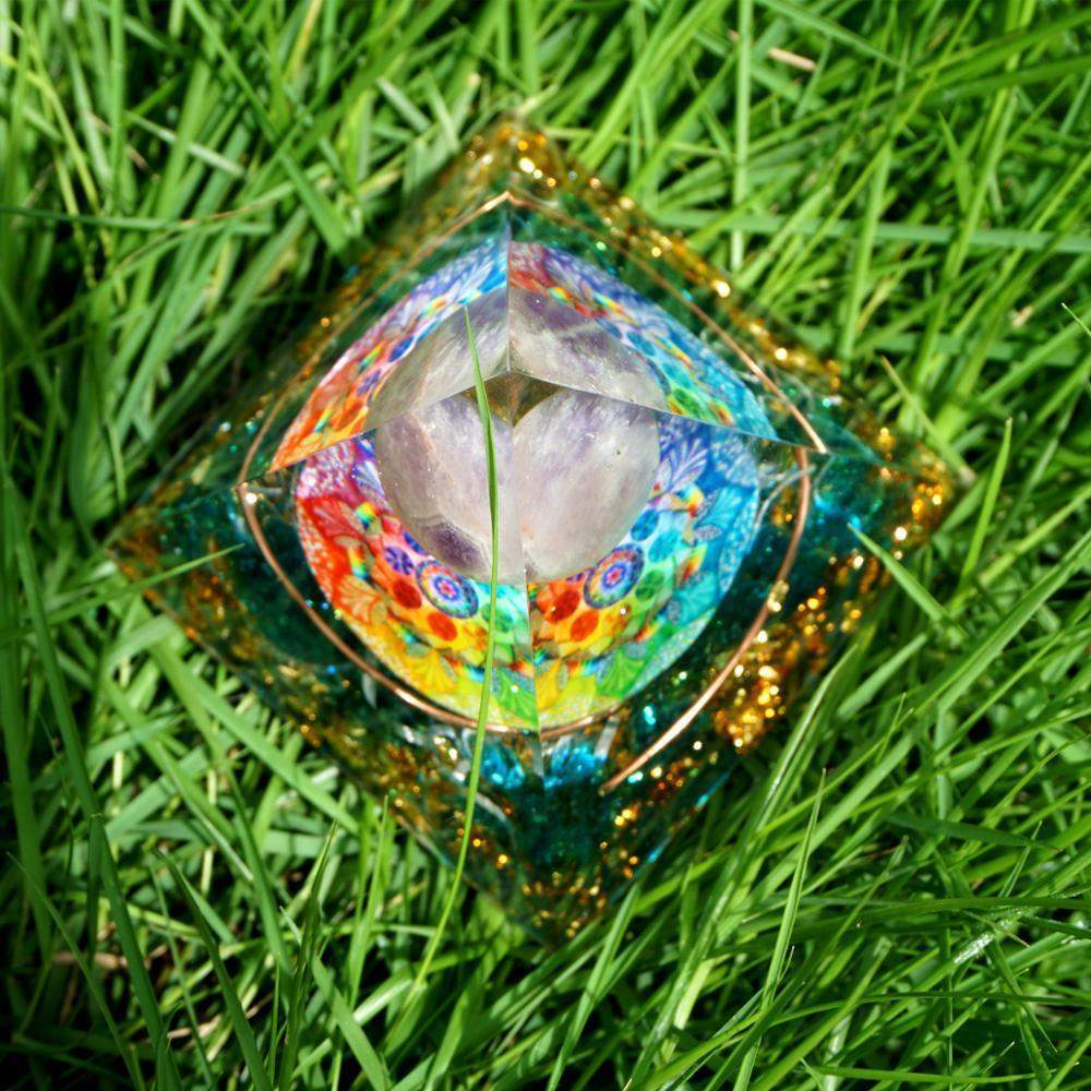 Purple Crystal Healing Ball with Blue Quartz Pyramid
