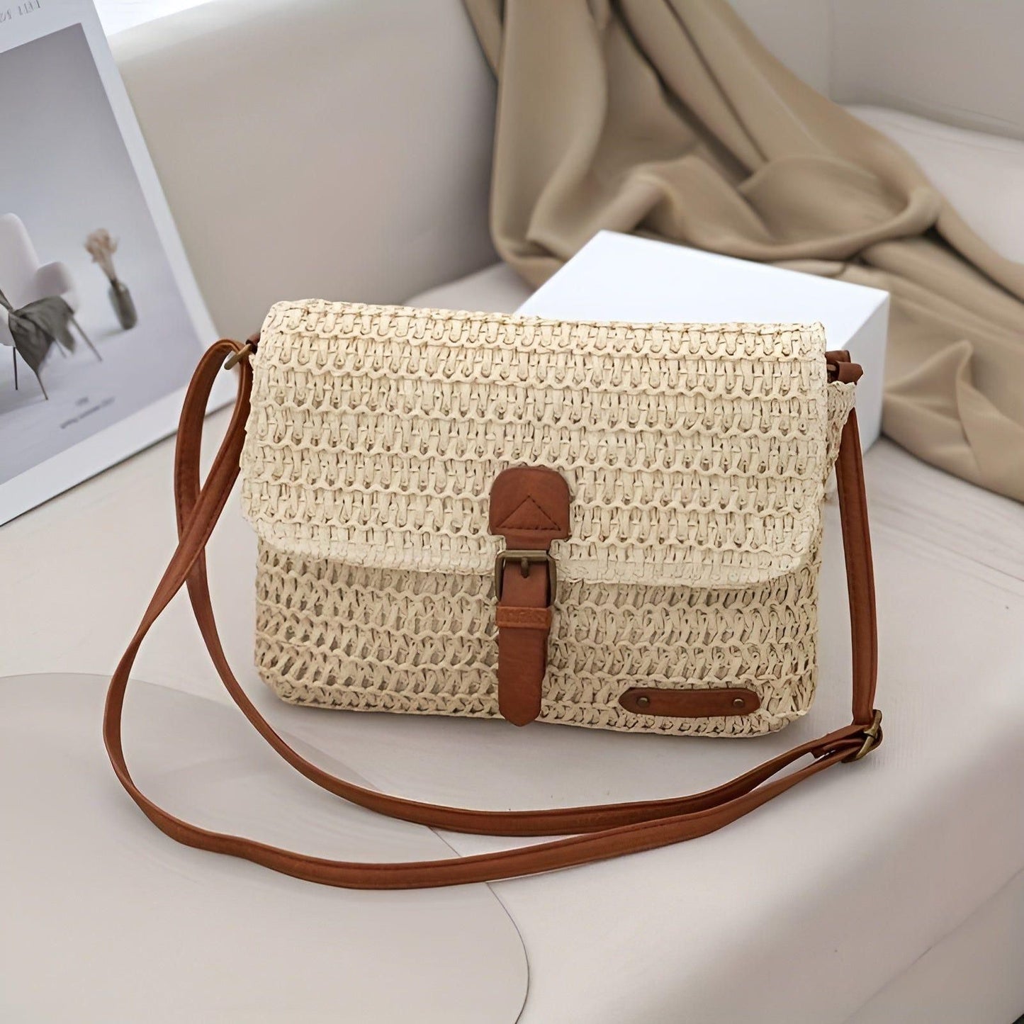 Natural Woven Straw Summer Tote Bag