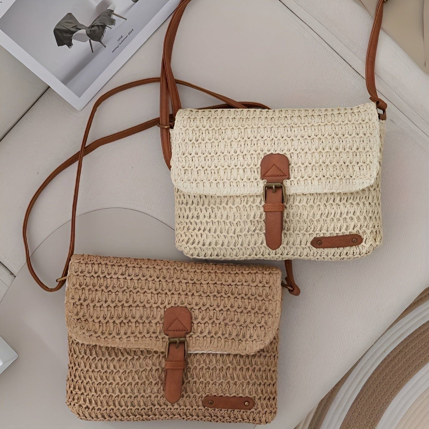 Natural Woven Straw Summer Tote Bag