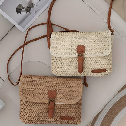 Natural Woven Straw Summer Tote Bag
