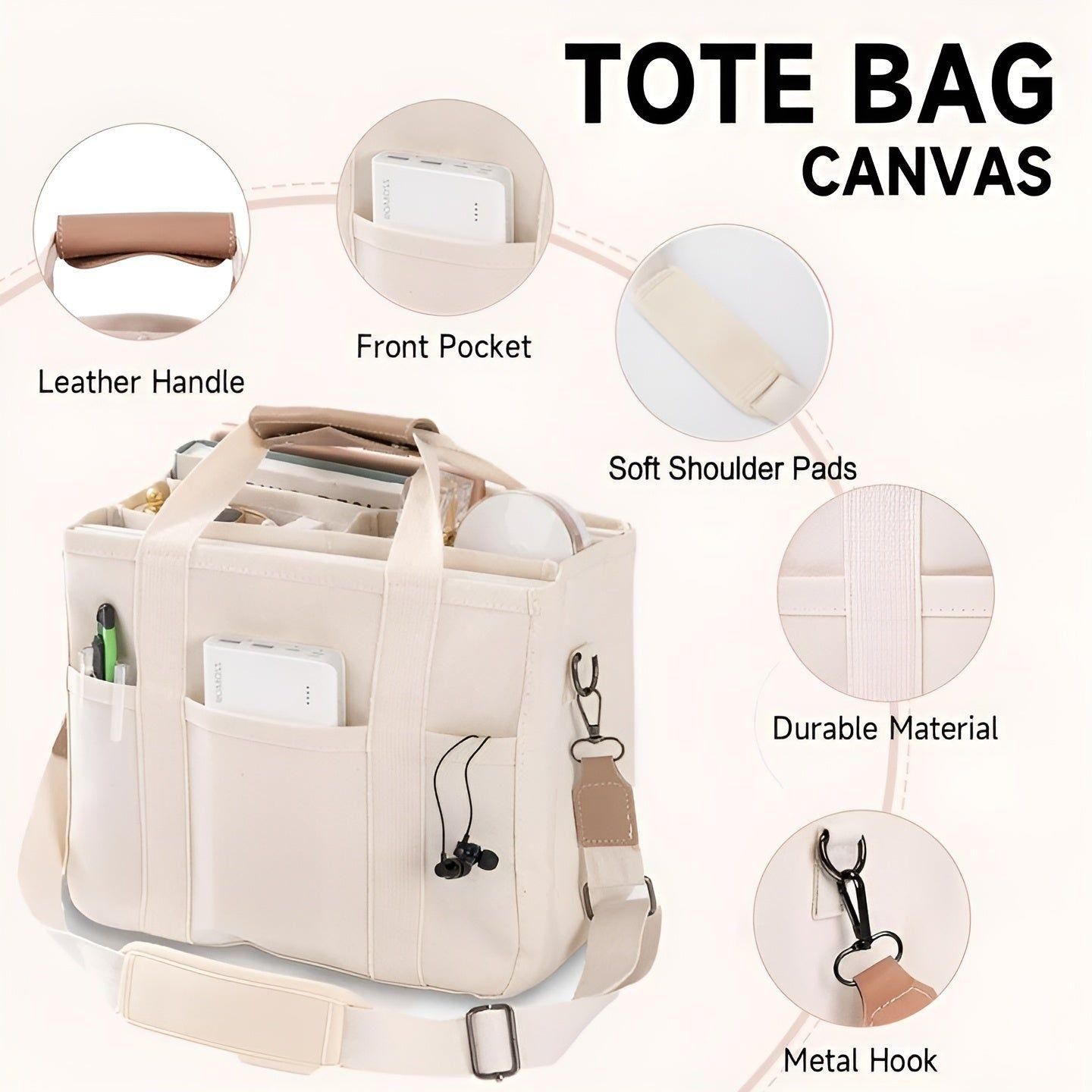 Large Cotton Canvas Shopping Tote Bag