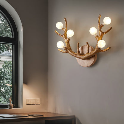 Rustic Wooden Deer Wall Light