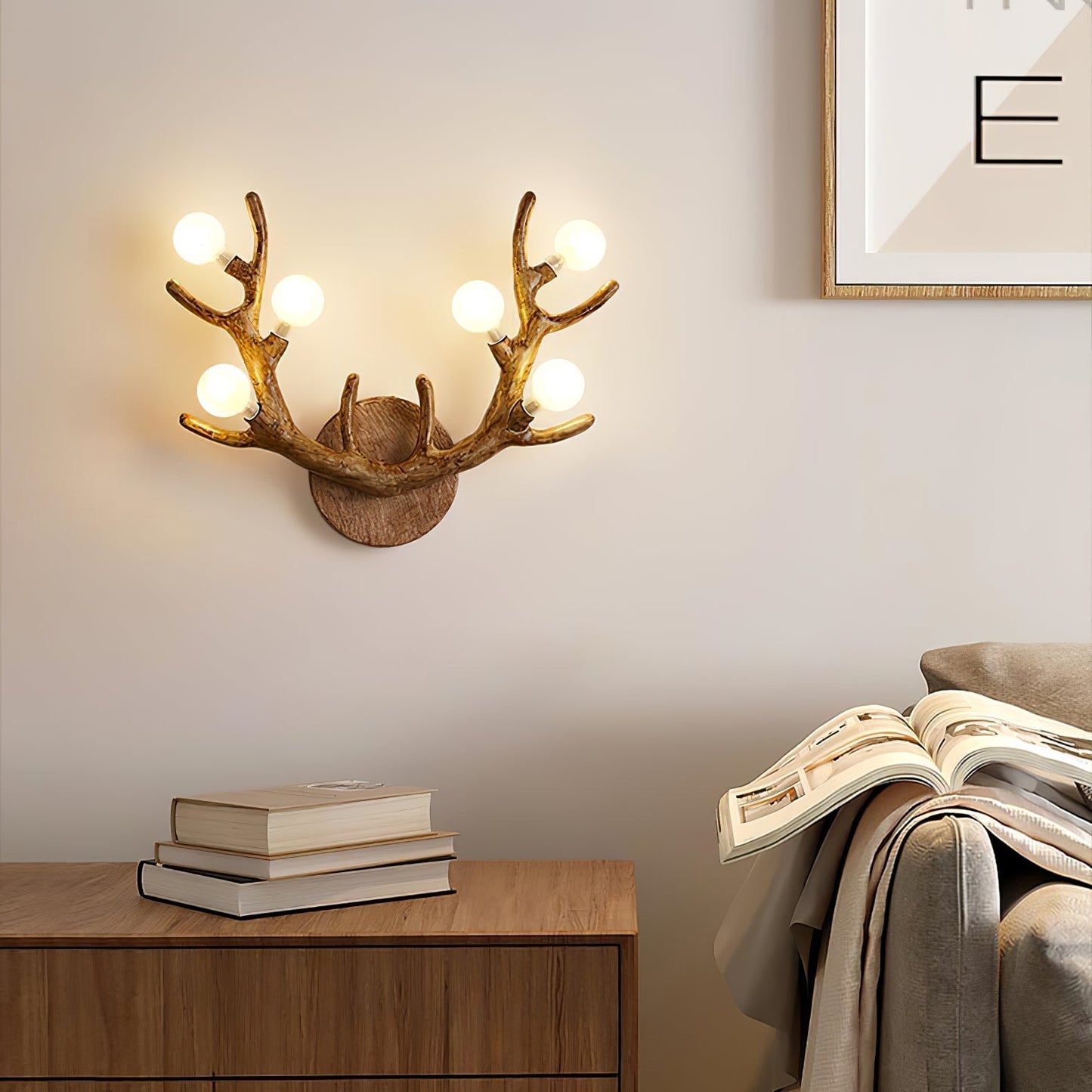 Rustic Wooden Deer Wall Light